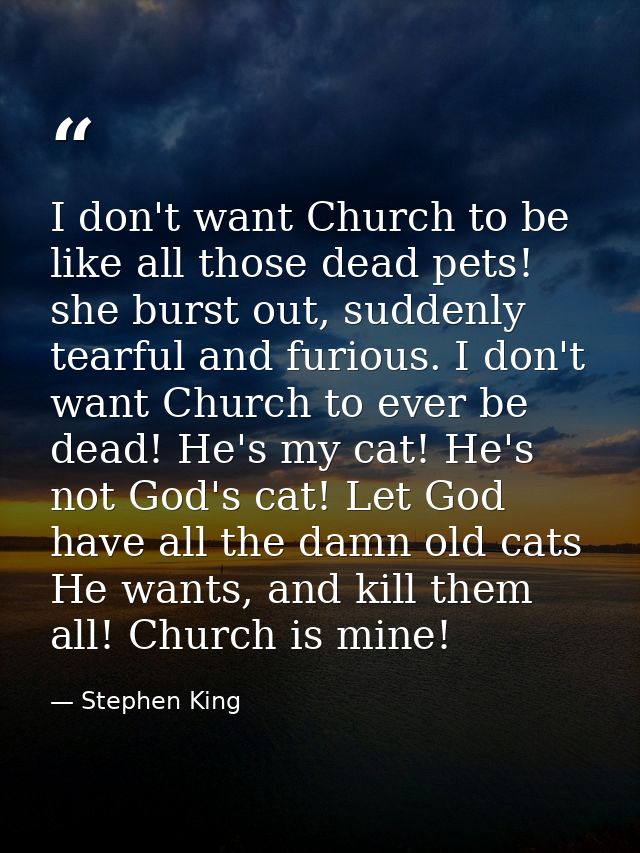 I don't want Church to be like all those dead pets! she burst out, suddenly tearful and furious. I don't want Church to  — Stephen King
