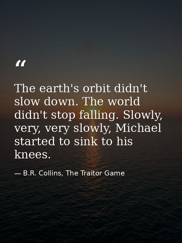The earth's orbit didn't slow down. The world didn't stop falling. Slowly, very, very slowly, Michael started to sink to — B.R. Collins, The Traitor Game
