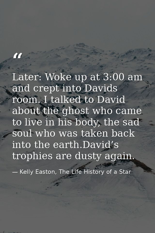 Later: Woke up at 3:00 am and crept into Davids room. I talked to David about the ghost who came to live in his body, th — Kelly Easton, The Life History of a Star