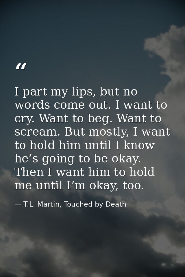 I part my lips, but no words come out. I want to cry. Want to beg. Want to scream. But mostly, I want to hold him until  — T.L. Martin, Touched by Death