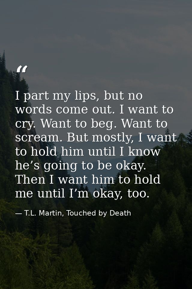 I part my lips, but no words come out. I want to cry. Want to beg. Want to scream. But mostly, I want to hold him until  — T.L. Martin, Touched by Death