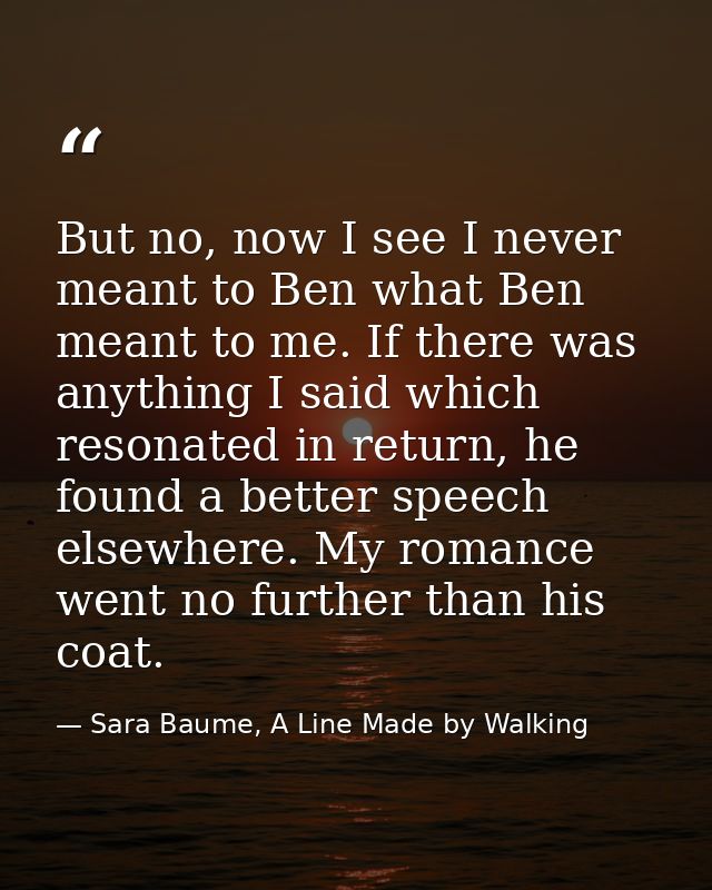 But no, now I see I never meant to Ben what Ben meant to me. If there was anything I said which resonated in return, he  — Sara Baume, A Line Made by Walking