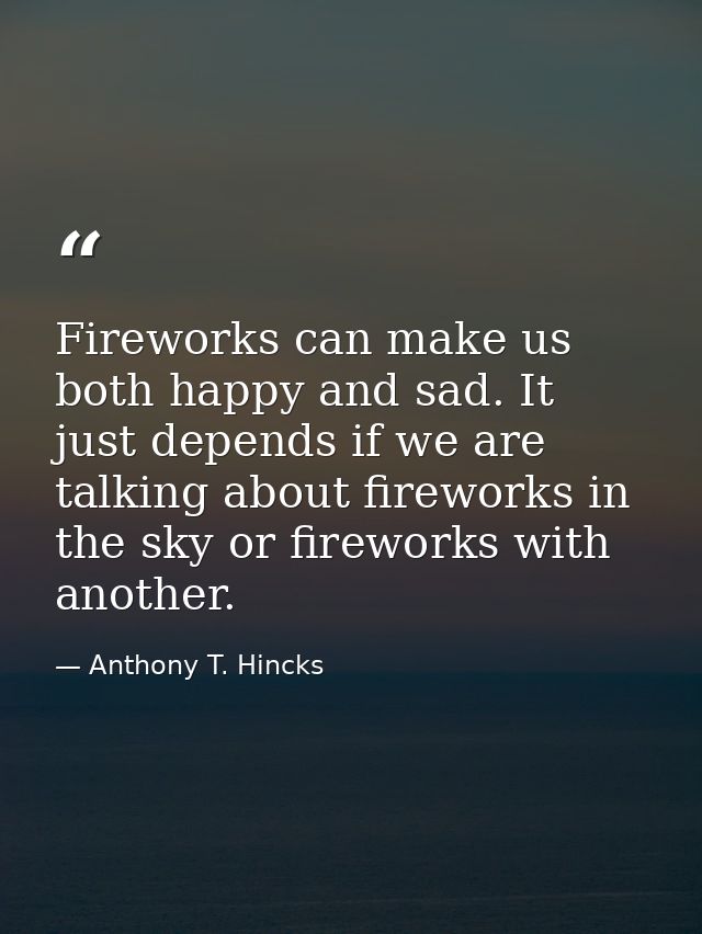 Fireworks can make us both happy and sad. It just depends if we are talking about fireworks in the sky or fireworks with — Anthony T. Hincks