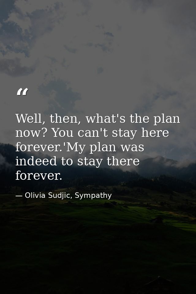 Well, then, what's the plan now? You can't stay here forever.'My plan was indeed to stay there forever. — Olivia Sudjic, Sympathy