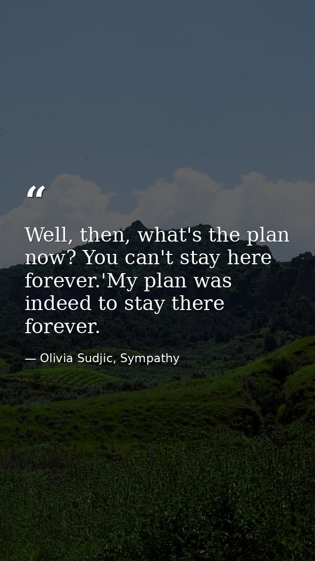 Well, then, what's the plan now? You can't stay here forever.'My plan was indeed to stay there forever. — Olivia Sudjic, Sympathy