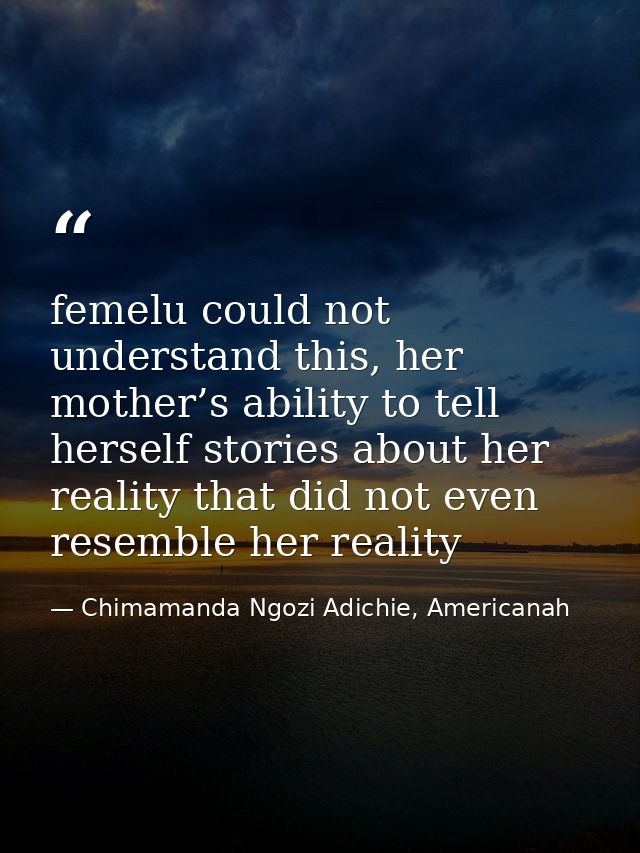 femelu could not understand this, her mother’s ability to tell herself stories about her reality that did not even resem — Chimamanda Ngozi Adichie, Americanah