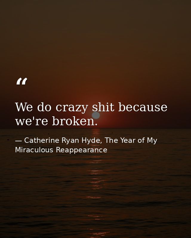 We do crazy shit because we're broken. — Catherine Ryan Hyde, The Year of My Miraculous Reappearance