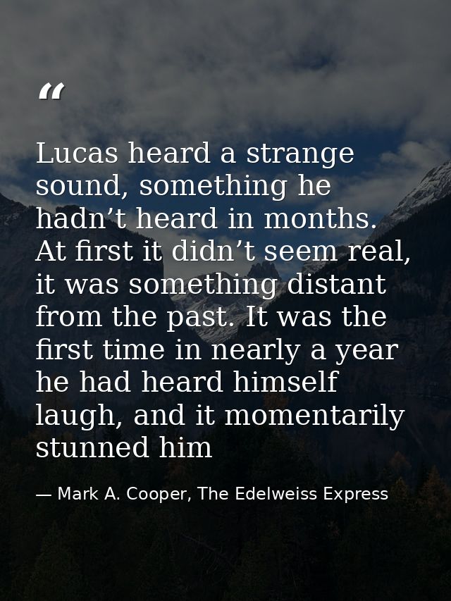 Lucas heard a strange sound, something he hadn’t heard in months. At first it didn’t seem real, it was something distant — Mark A. Cooper, The Edelweiss Express