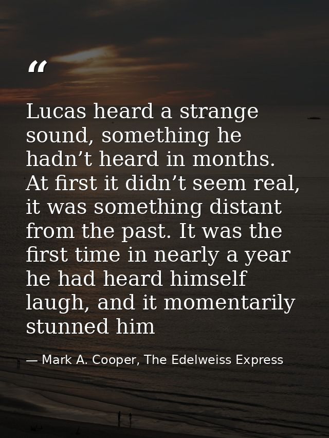 Lucas heard a strange sound, something he hadn’t heard in months. At first it didn’t seem real, it was something distant — Mark A. Cooper, The Edelweiss Express