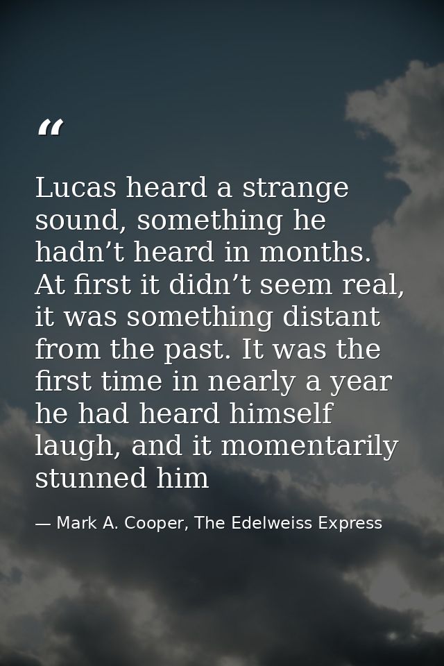 Lucas heard a strange sound, something he hadn’t heard in months. At first it didn’t seem real, it was something distant — Mark A. Cooper, The Edelweiss Express
