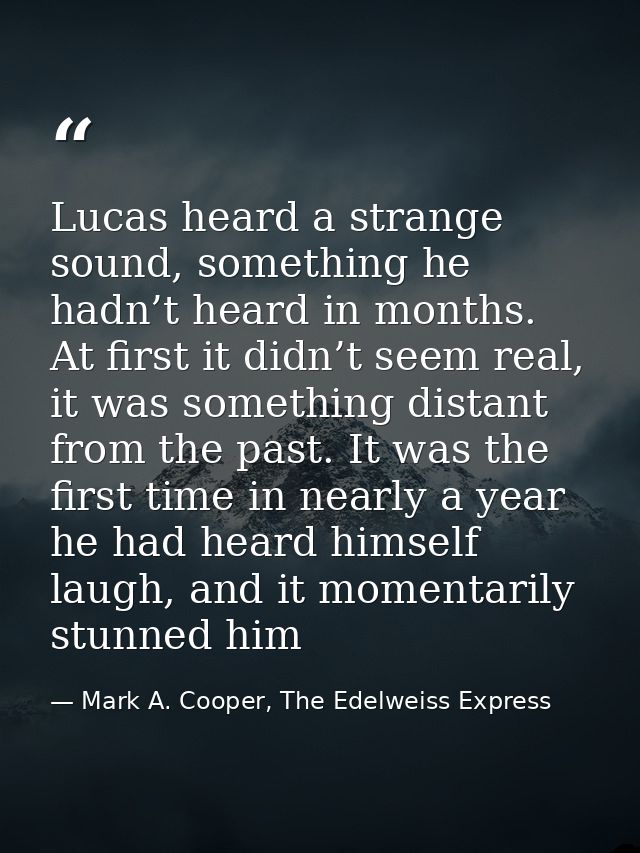 Lucas heard a strange sound, something he hadn’t heard in months. At first it didn’t seem real, it was something distant — Mark A. Cooper, The Edelweiss Express