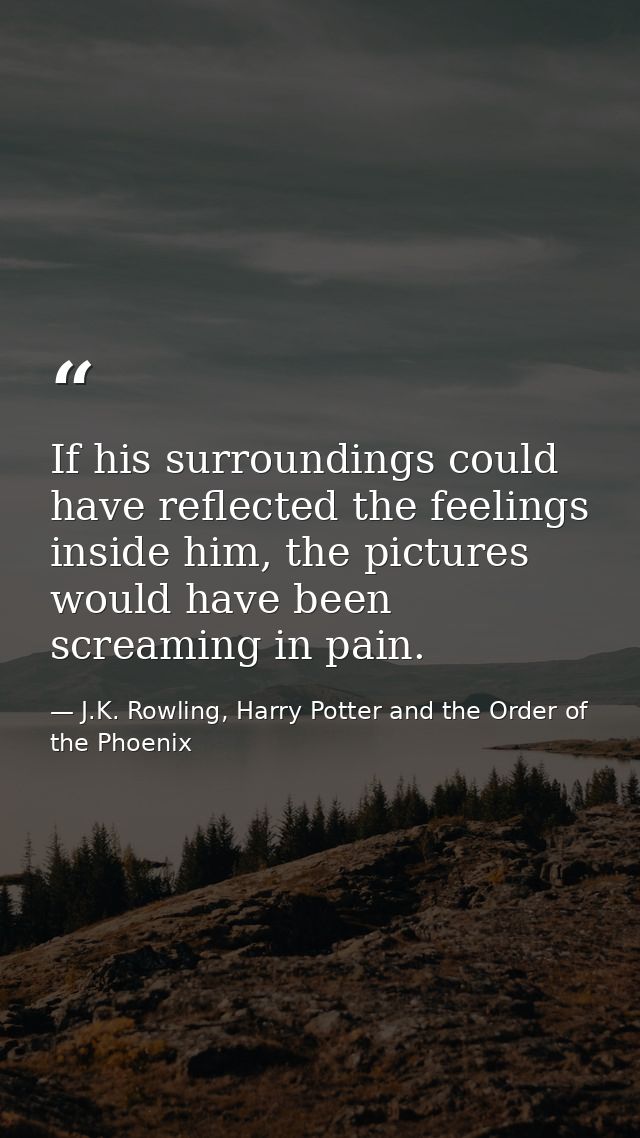 If his surroundings could have reflected the feelings inside him, the pictures would have been screaming in pain. — J.K. Rowling, Harry Potter and the Order of the Phoenix