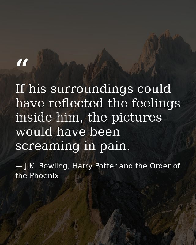 If his surroundings could have reflected the feelings inside him, the pictures would have been screaming in pain. — J.K. Rowling, Harry Potter and the Order of the Phoenix