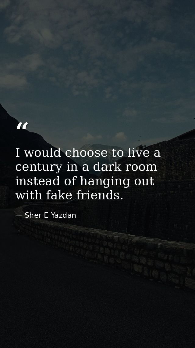 I would choose to live a century in a dark room instead of hanging out with fake friends. — Sher E Yazdan