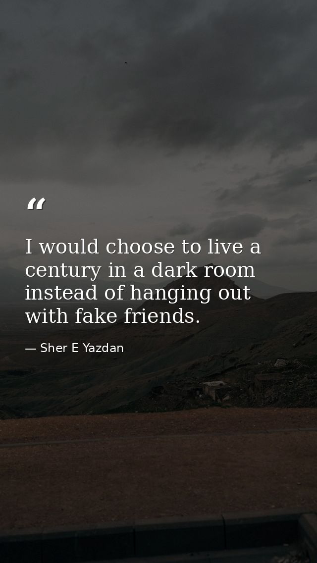 I would choose to live a century in a dark room instead of hanging out with fake friends. — Sher E Yazdan