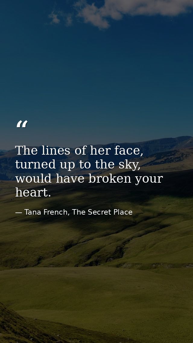 The lines of her face, turned up to the sky, would have broken your heart. — Tana French, The Secret Place