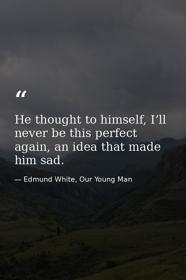 He thought to himself, I’ll never be this perfect again, an idea that made him sad. — Edmund White, Our Young Man