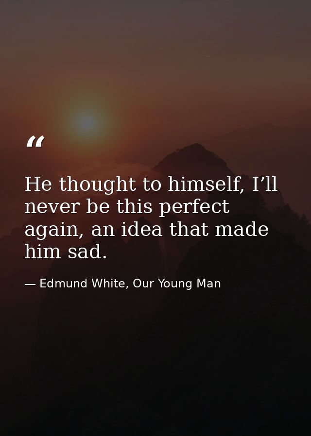 He thought to himself, I’ll never be this perfect again, an idea that made him sad. — Edmund White, Our Young Man