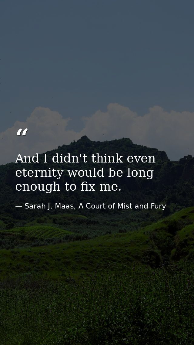 And I didn't think even eternity would be long enough to fix me. — Sarah J. Maas, A Court of Mist and Fury