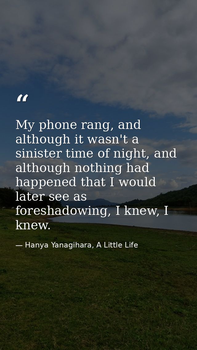 My phone rang, and although it wasn't a sinister time of night, and although nothing had happened that I would later see — Hanya Yanagihara, A Little Life