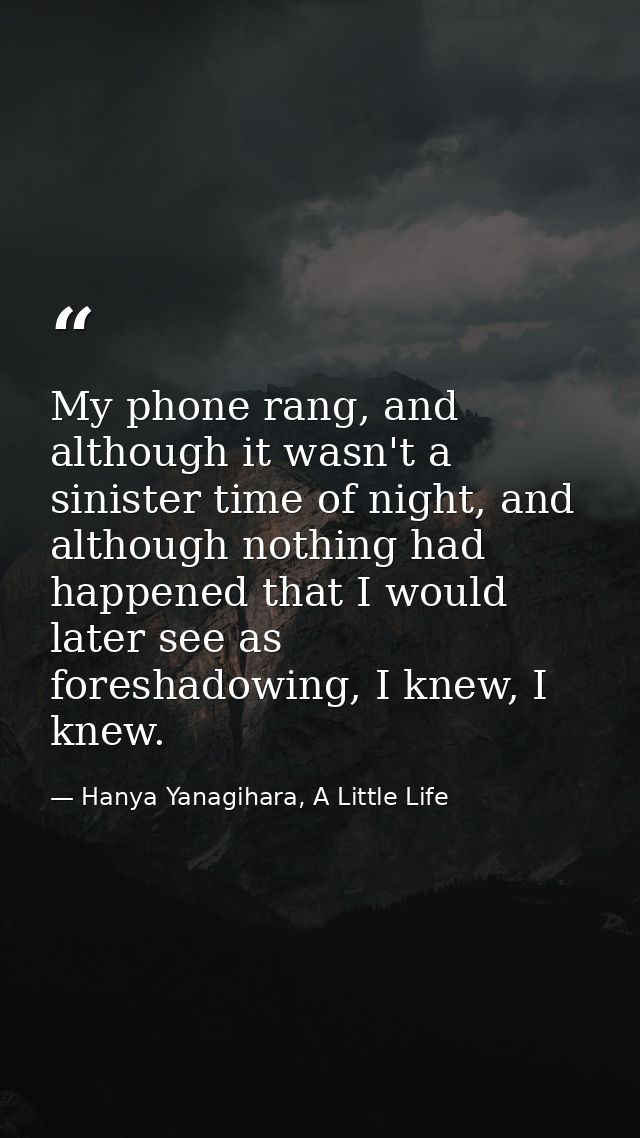 My phone rang, and although it wasn't a sinister time of night, and although nothing had happened that I would later see — Hanya Yanagihara, A Little Life