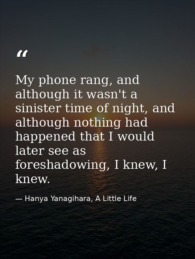 My phone rang, and although it wasn't a sinister time of night, and although nothing had happened that I would later see — Hanya Yanagihara, A Little Life