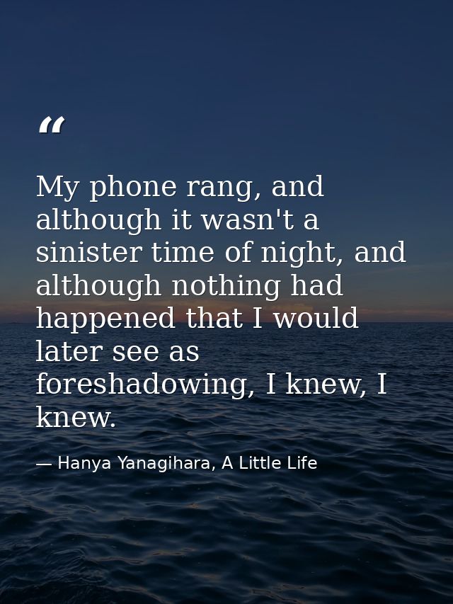 My phone rang, and although it wasn't a sinister time of night, and although nothing had happened that I would later see — Hanya Yanagihara, A Little Life