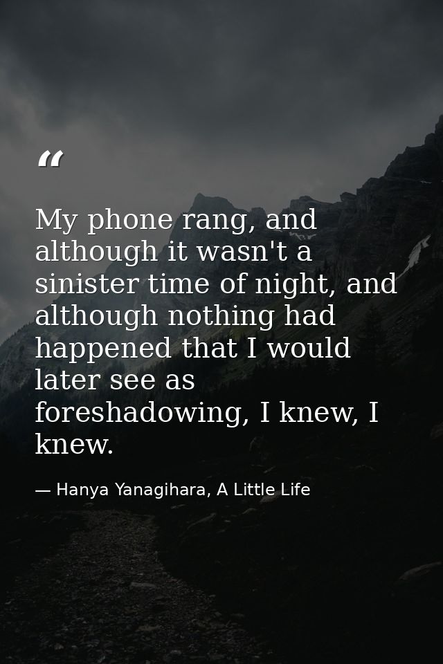 My phone rang, and although it wasn't a sinister time of night, and although nothing had happened that I would later see — Hanya Yanagihara, A Little Life