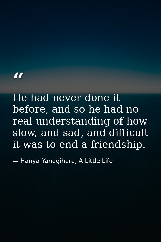 He had never done it before, and so he had no real understanding of how slow, and sad, and difficult it was to end a fri — Hanya Yanagihara, A Little Life