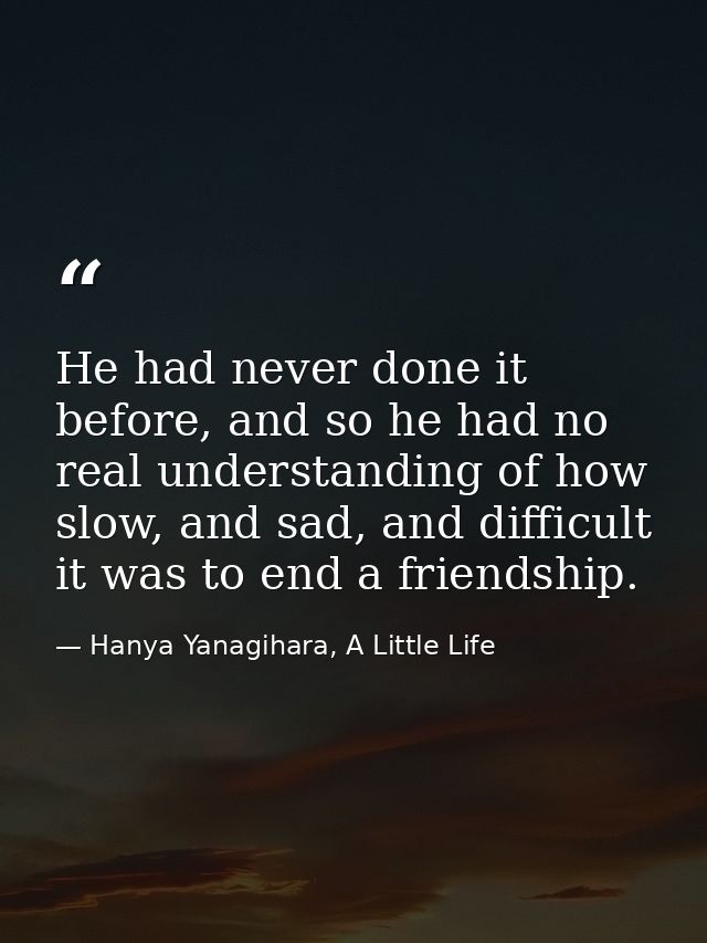 He had never done it before, and so he had no real understanding of how slow, and sad, and difficult it was to end a fri — Hanya Yanagihara, A Little Life