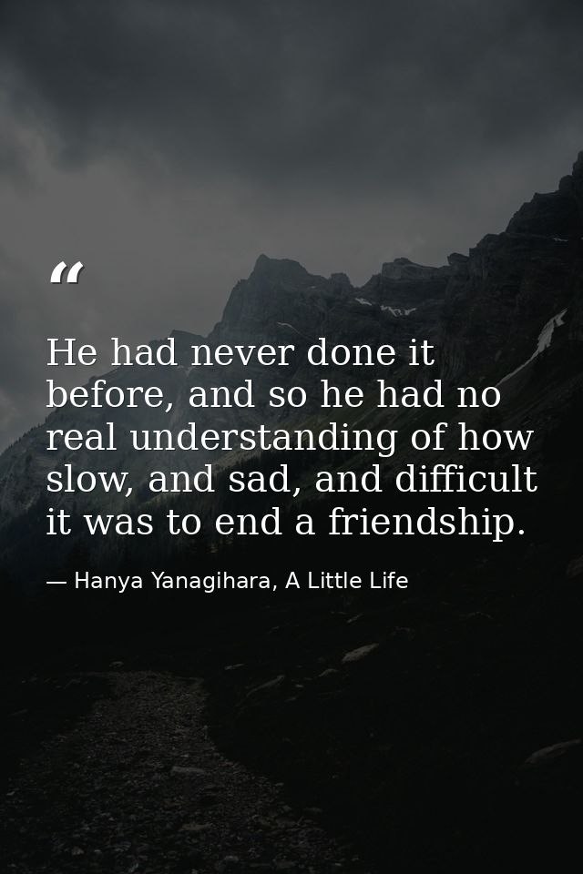 He had never done it before, and so he had no real understanding of how slow, and sad, and difficult it was to end a fri — Hanya Yanagihara, A Little Life