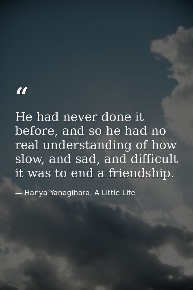 He had never done it before, and so he had no real understanding of how slow, and sad, and difficult it was to end a fri — Hanya Yanagihara, A Little Life