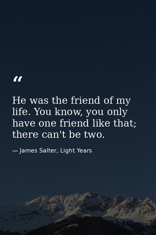 He was the friend of my life. You know, you only have one friend like that; there can't be two. — James Salter, Light Years