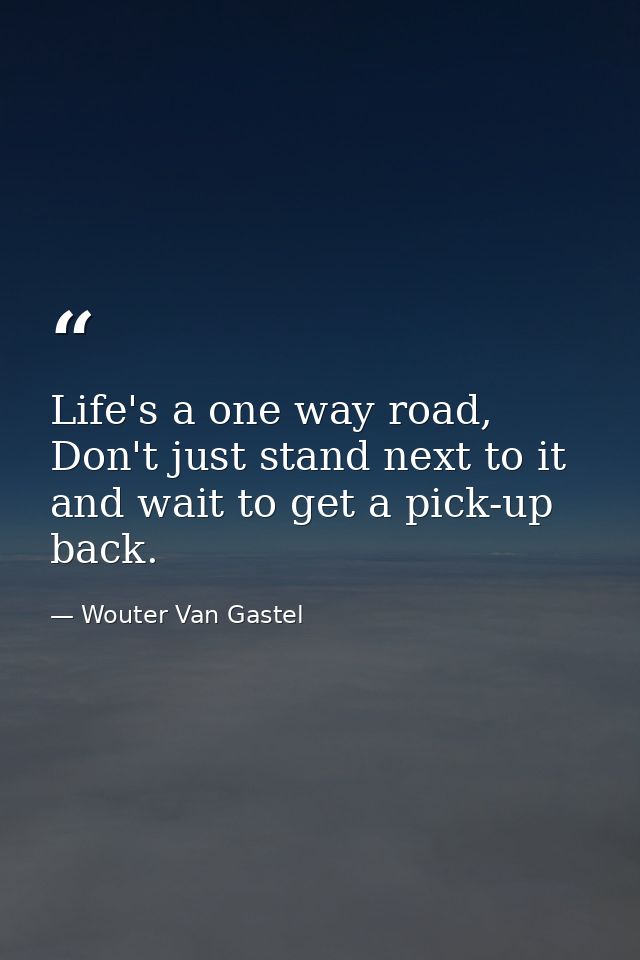 Life's a one way road, Don't just stand next to it and wait to get a pick-up back. — Wouter Van Gastel