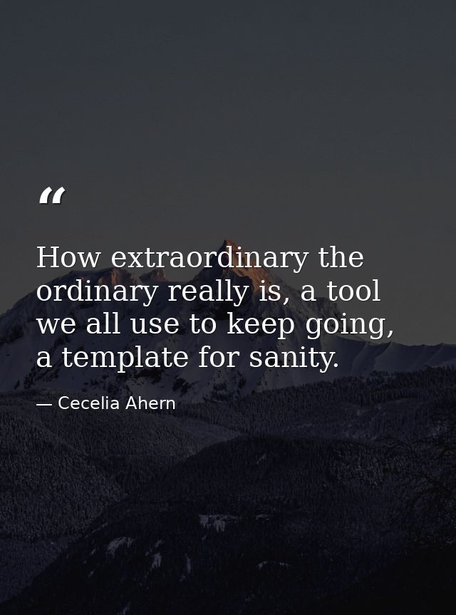 How extraordinary the ordinary really is, a tool we all use to keep going, a template for sanity. — Cecelia Ahern