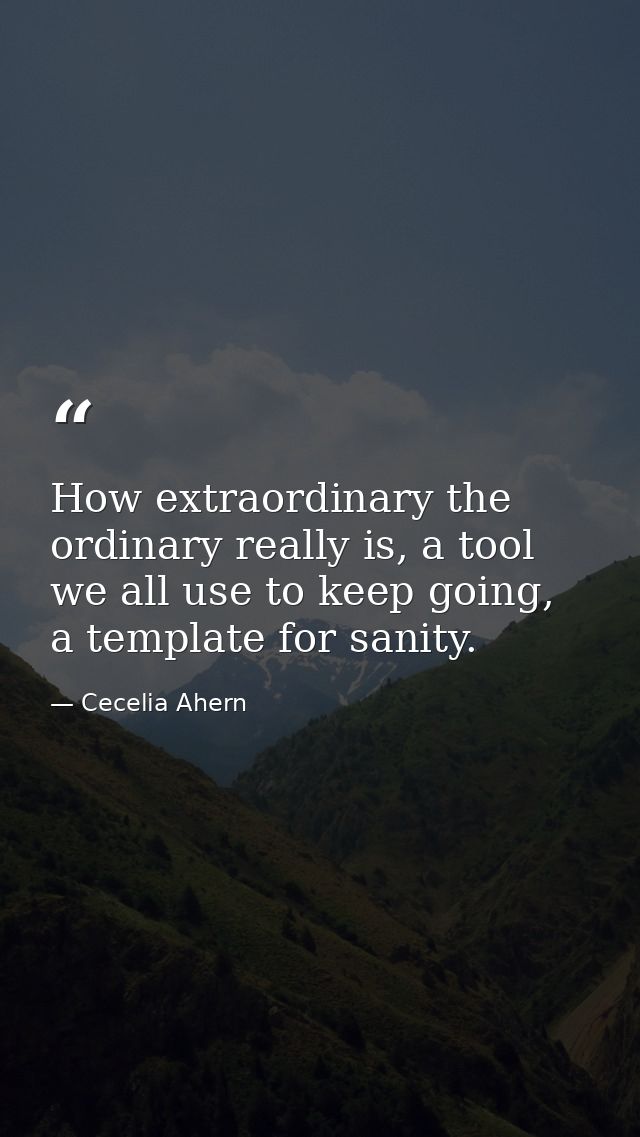 How extraordinary the ordinary really is, a tool we all use to keep going, a template for sanity. — Cecelia Ahern