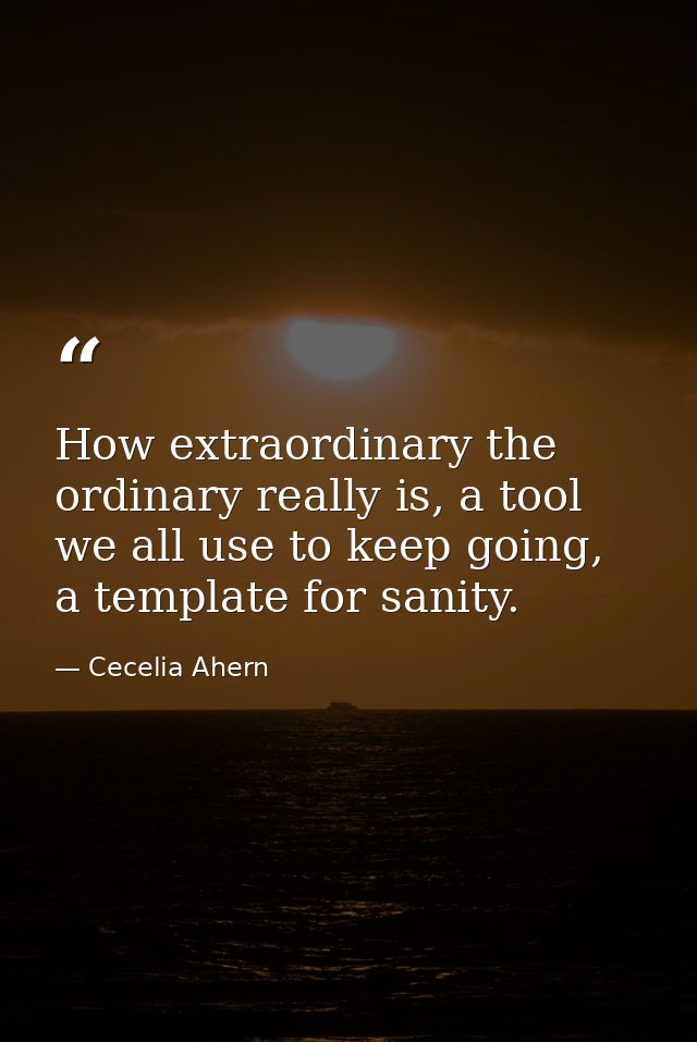 How extraordinary the ordinary really is, a tool we all use to keep going, a template for sanity. — Cecelia Ahern