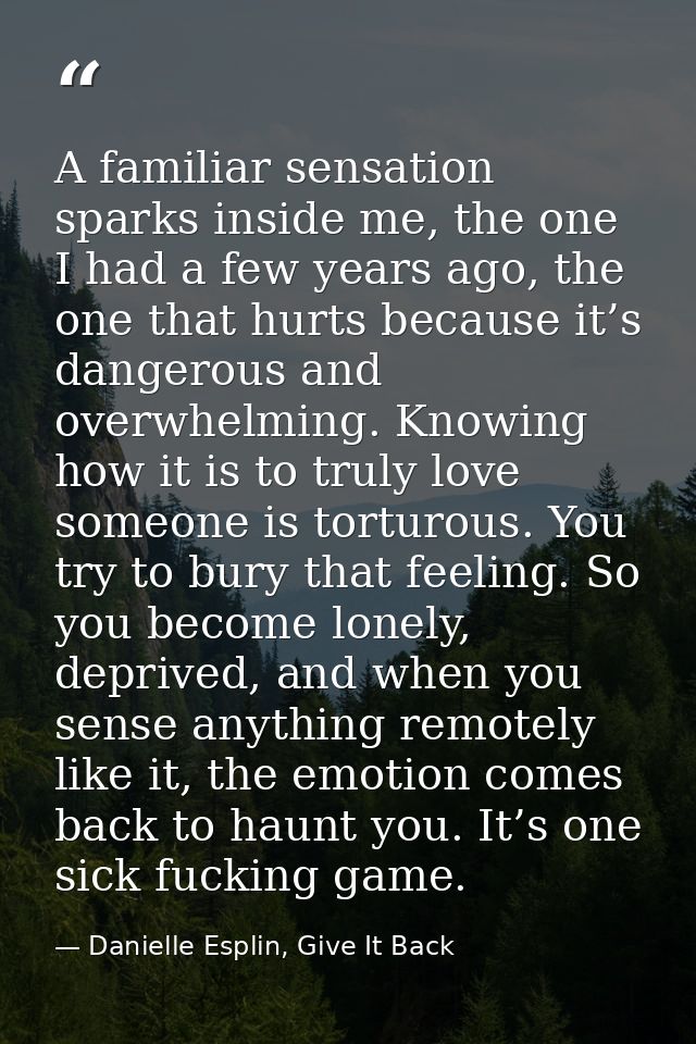 A familiar sensation sparks inside me, the one I had a few years ago, the one that hurts because it’s dangerous and over — Danielle Esplin, Give It Back