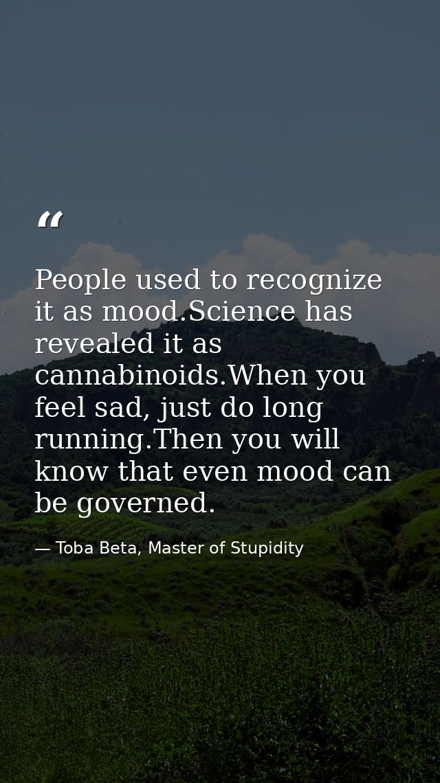 People used to recognize it as mood.Science has revealed it as cannabinoids.When you feel sad, just do long running.Then — Toba Beta, Master of Stupidity