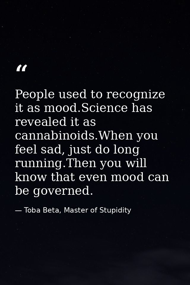 People used to recognize it as mood.Science has revealed it as cannabinoids.When you feel sad, just do long running.Then — Toba Beta, Master of Stupidity