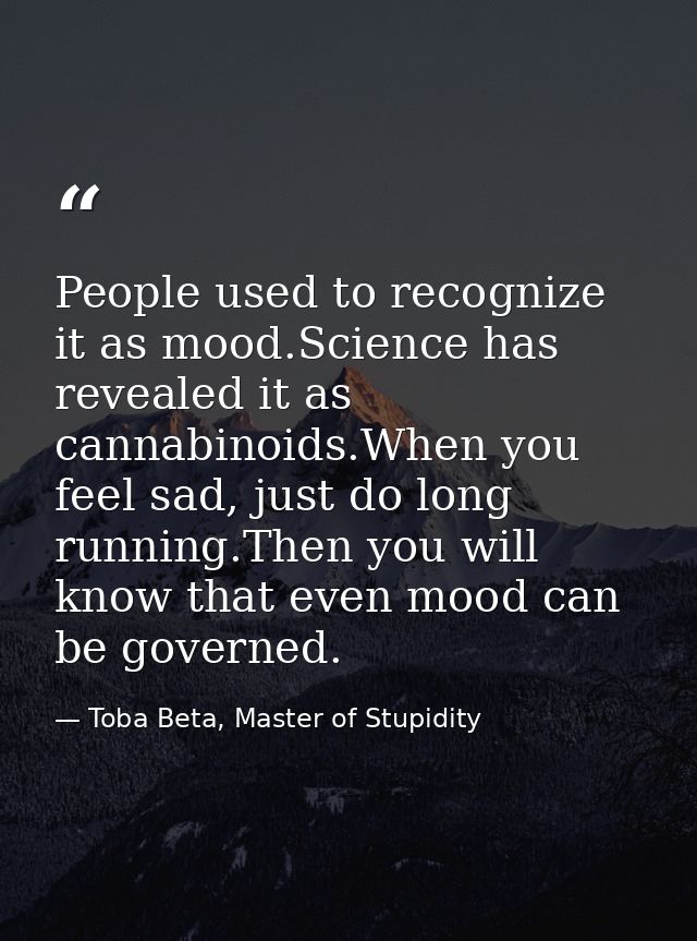 People used to recognize it as mood.Science has revealed it as cannabinoids.When you feel sad, just do long running.Then — Toba Beta, Master of Stupidity