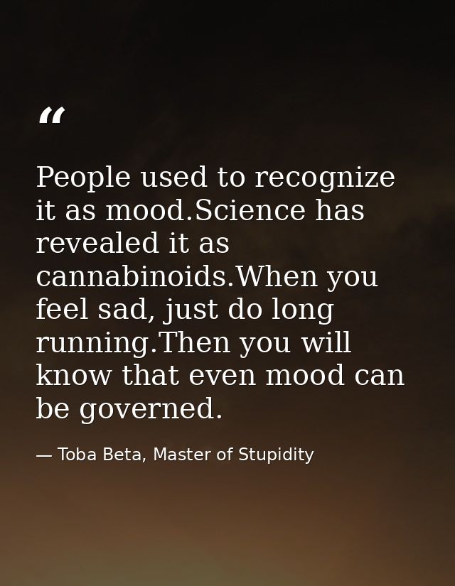 People used to recognize it as mood.Science has revealed it as cannabinoids.When you feel sad, just do long running.Then — Toba Beta, Master of Stupidity