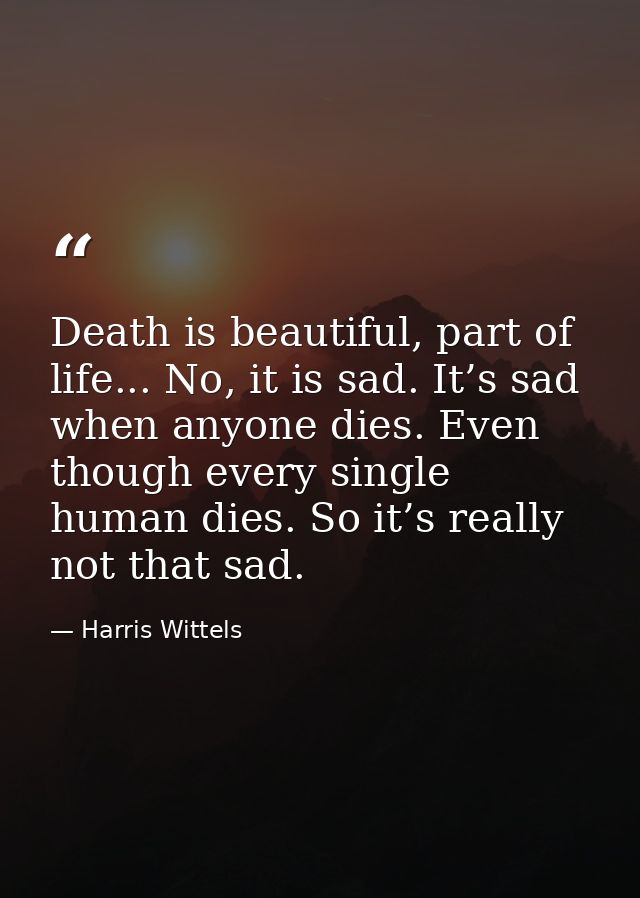 Death is beautiful, part of life... No, it is sad. It’s sad when anyone dies. Even though every single human dies. So it — Harris Wittels