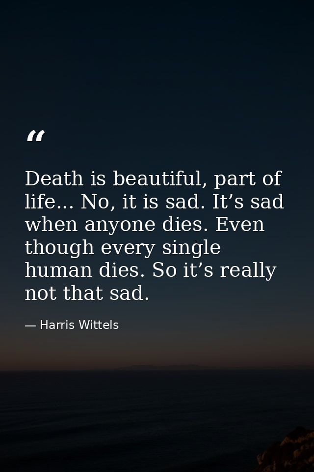 Death is beautiful, part of life... No, it is sad. It’s sad when anyone dies. Even though every single human dies. So it — Harris Wittels