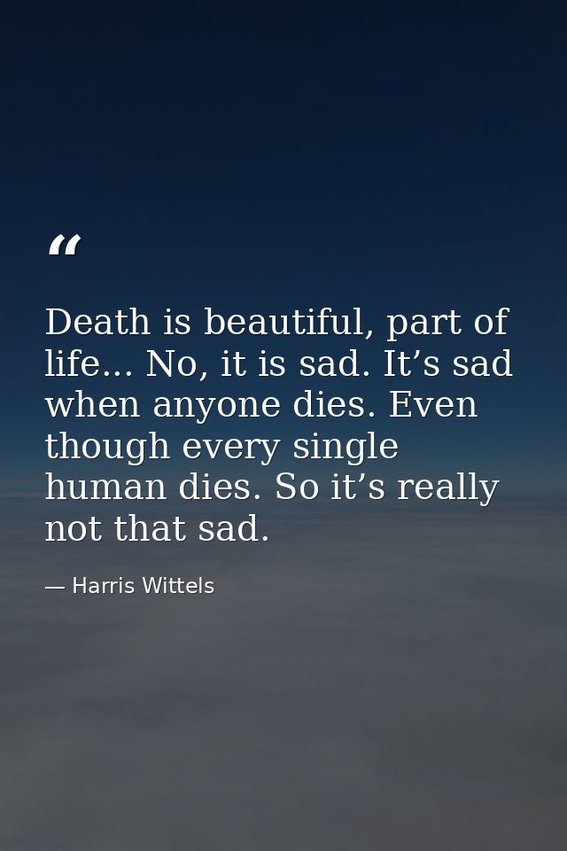 Death is beautiful, part of life... No, it is sad. It’s sad when anyone dies. Even though every single human dies. So it — Harris Wittels