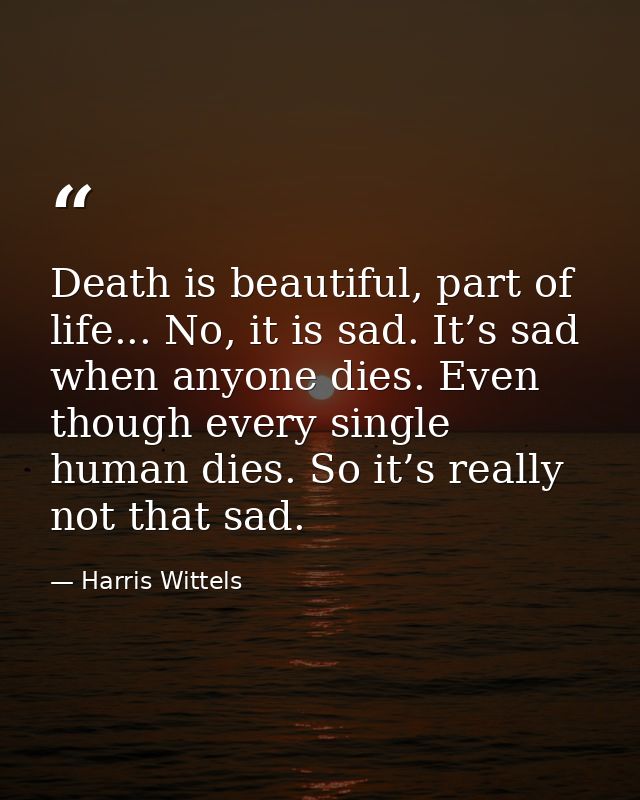 Death is beautiful, part of life... No, it is sad. It’s sad when anyone dies. Even though every single human dies. So it — Harris Wittels