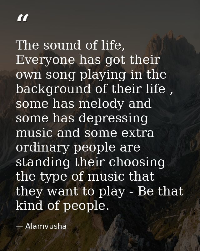 The sound of life, Everyone has got their own song playing in the background of their life , some has melody and some ha — Alamvusha