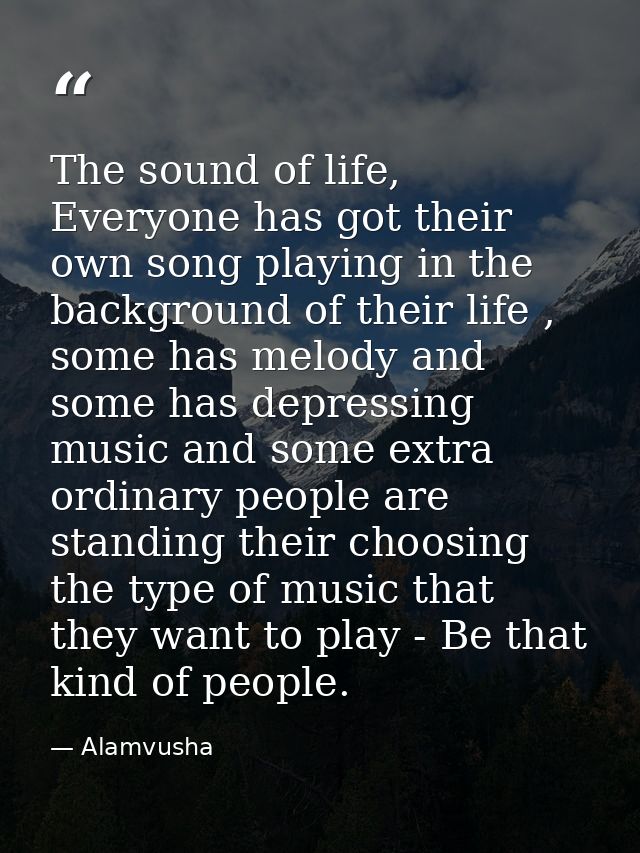 The sound of life, Everyone has got their own song playing in the background of their life , some has melody and some ha — Alamvusha