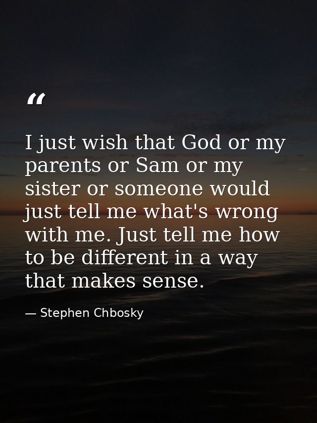 I just wish that God or my parents or Sam or my sister or someone would just tell me what's wrong with me. Just tell me  — Stephen Chbosky