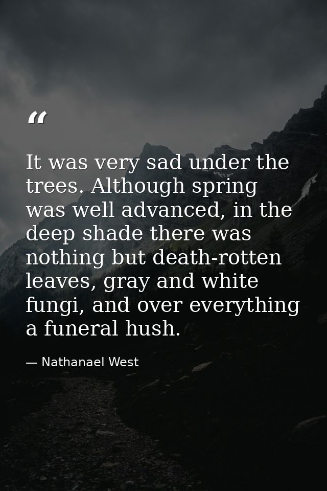 It was very sad under the trees. Although spring was well advanced, in the deep shade there was nothing but death-rotten — Nathanael West